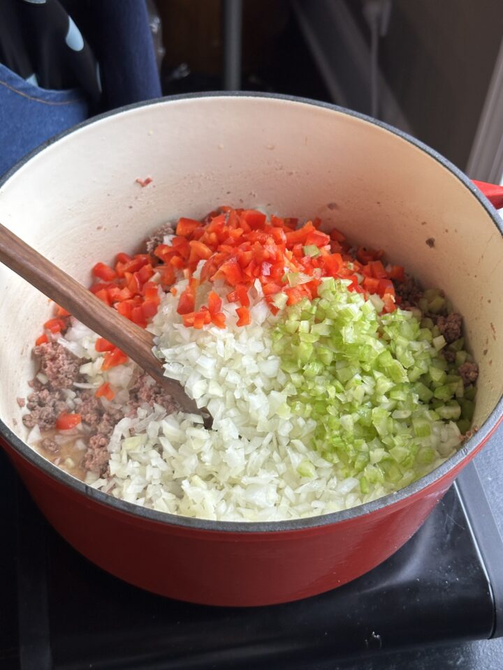 Ground meat peppers celery onion