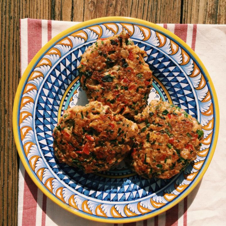 Salmon Cakes on blue plate