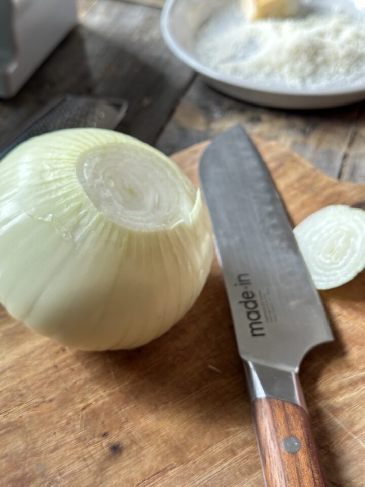 slicing the onions