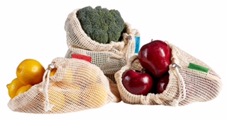 Reusable Produce Bags - Natural Cotton Mesh is Biodegradable - Set of 9 - Multiple Sizes - Filled