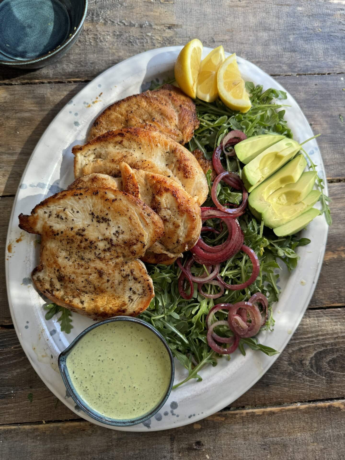 Chicken Paillard Recipe with Green Goddess Dressing - nocrumbsleft