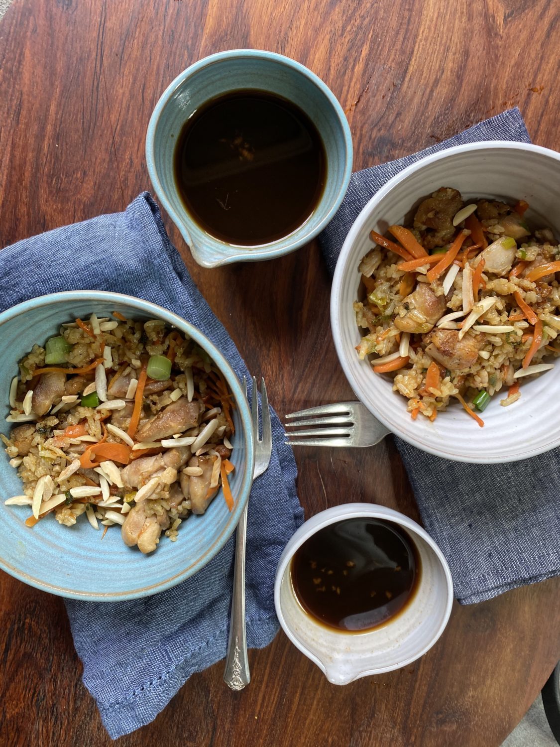 Chicken Fried Rice in two nocrumbsleft Marinated Onion Bowls