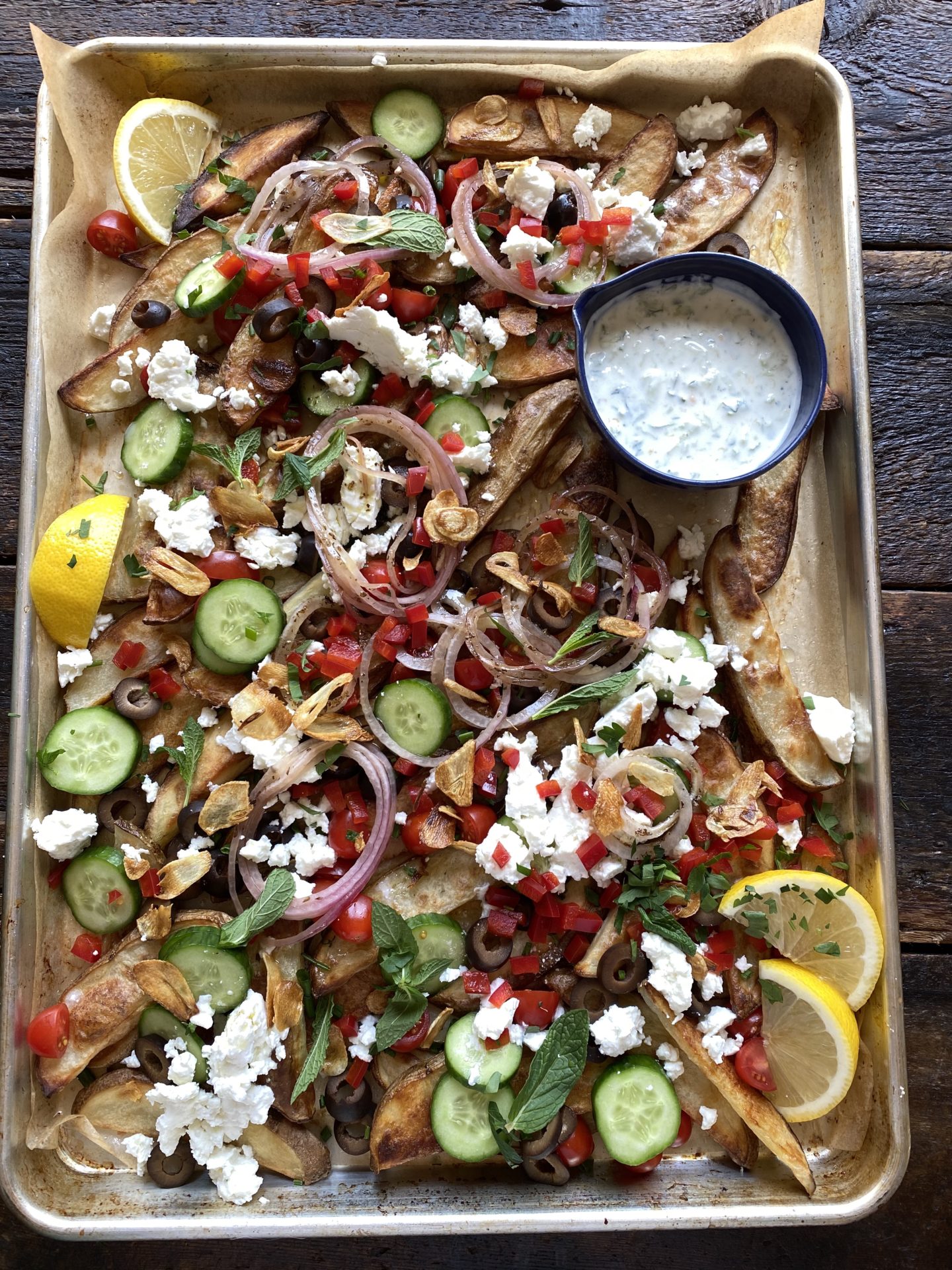 CA Grown Greek Inspired Fries with Tzatziki nocrumbsleft