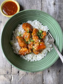 tangy orange chicken in roy with dressing
