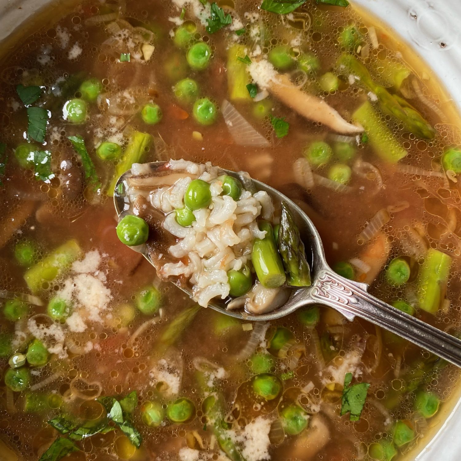 spring minestrone soup close up