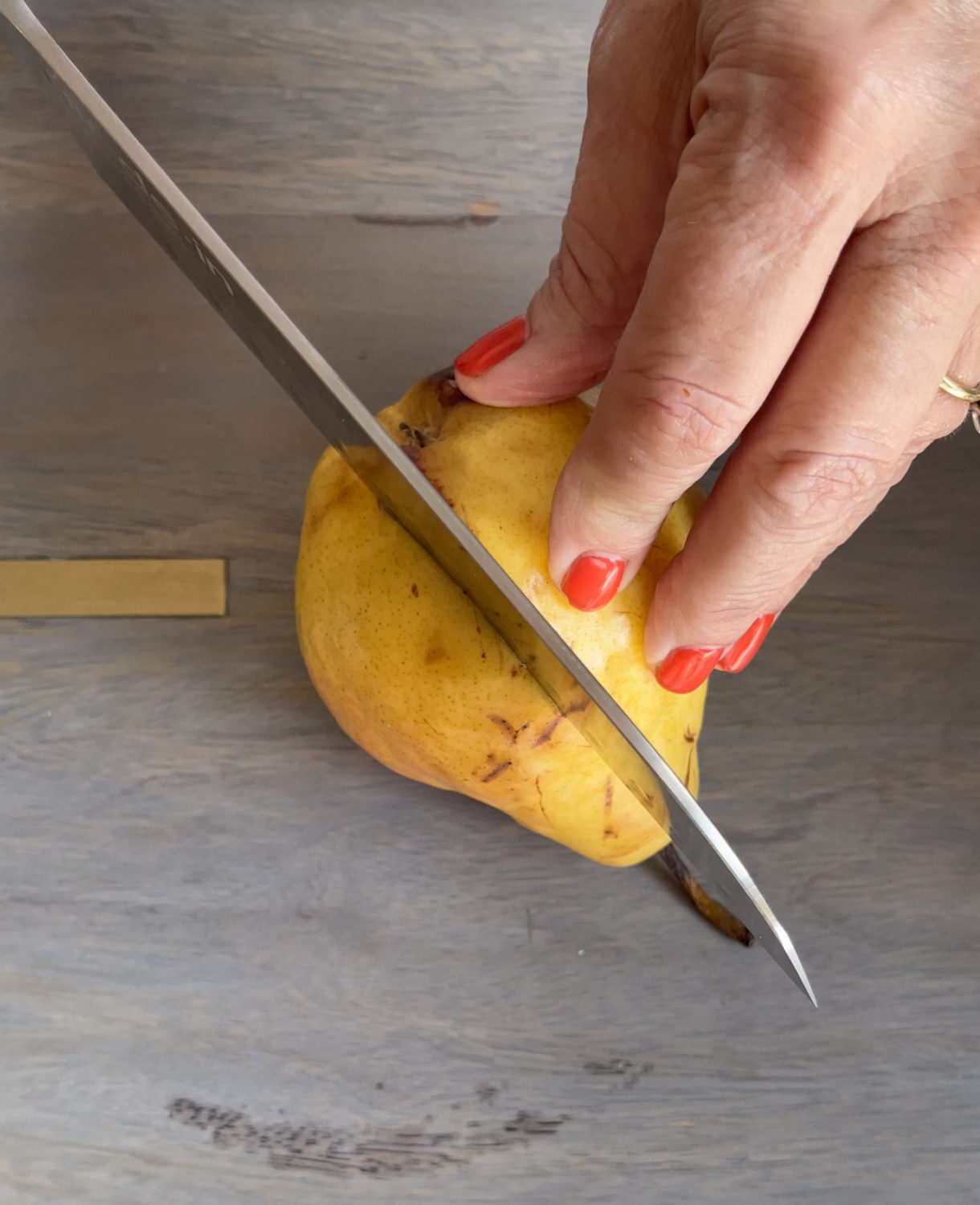 cutting a pear