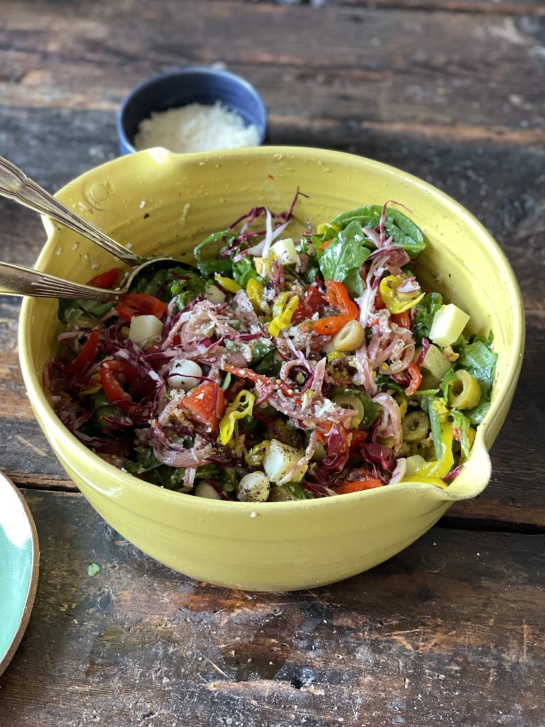 antipasto salad in an everything bowl