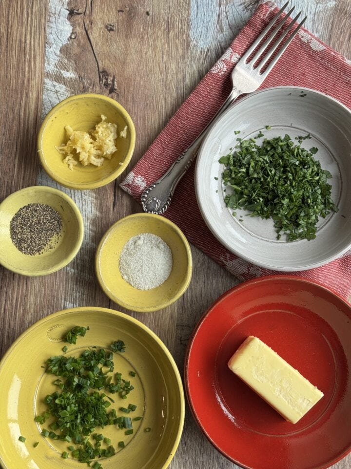 herbed butter ingredients in small bowls