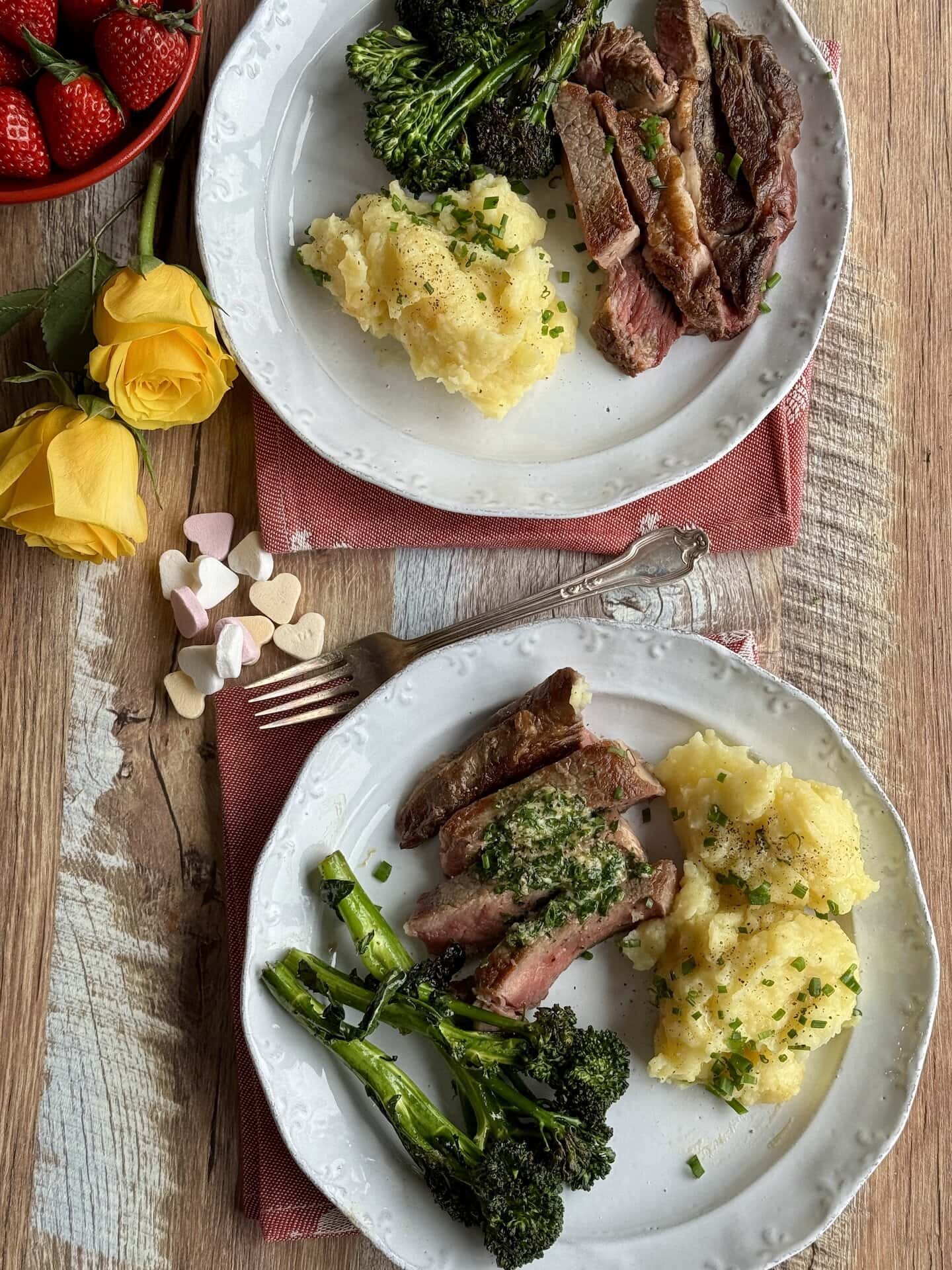 Valentine's Ribeye Steak with Mashed Potatoes - nocrumbsleft