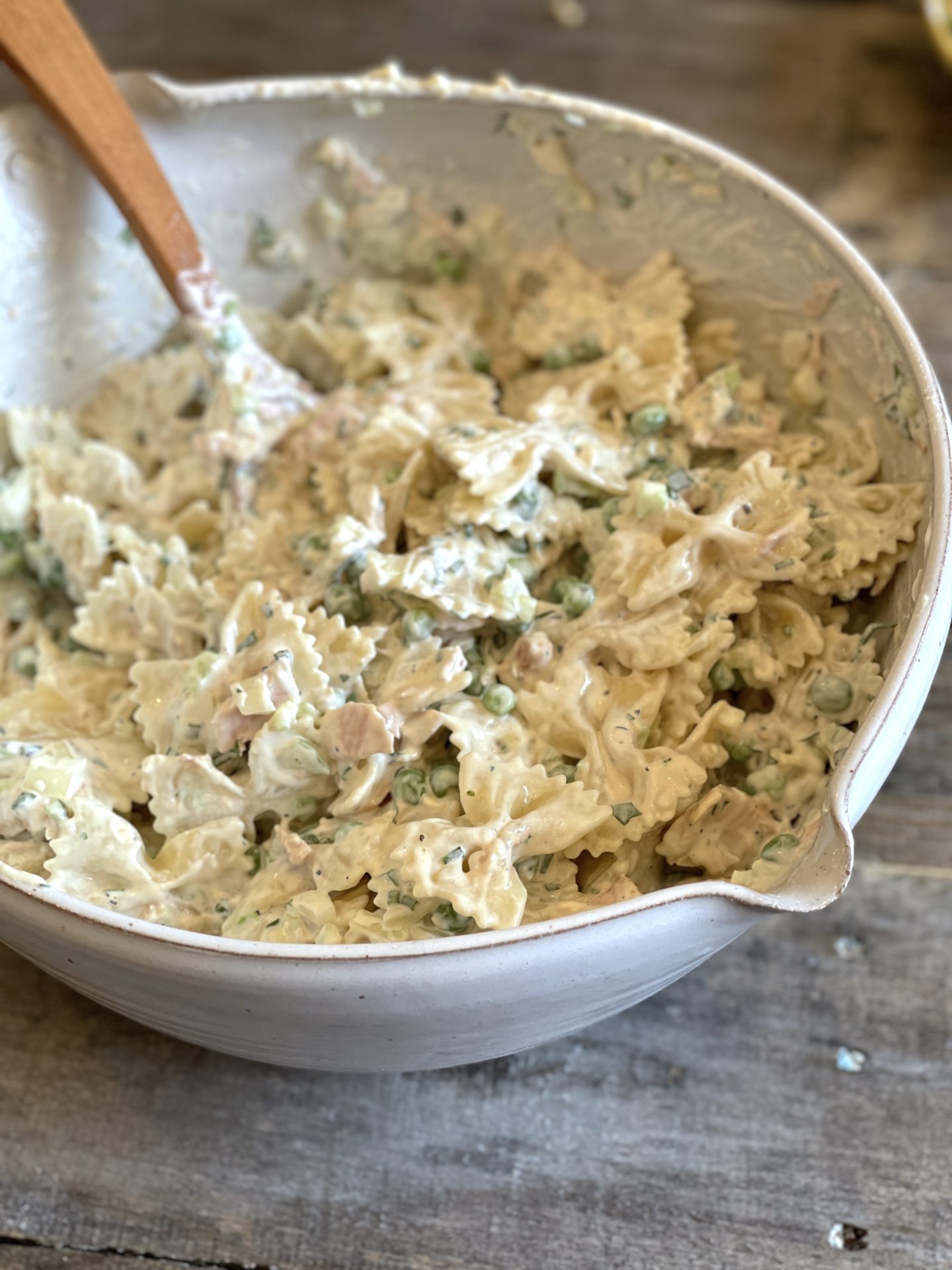 tuna pasta salad in a large bowl