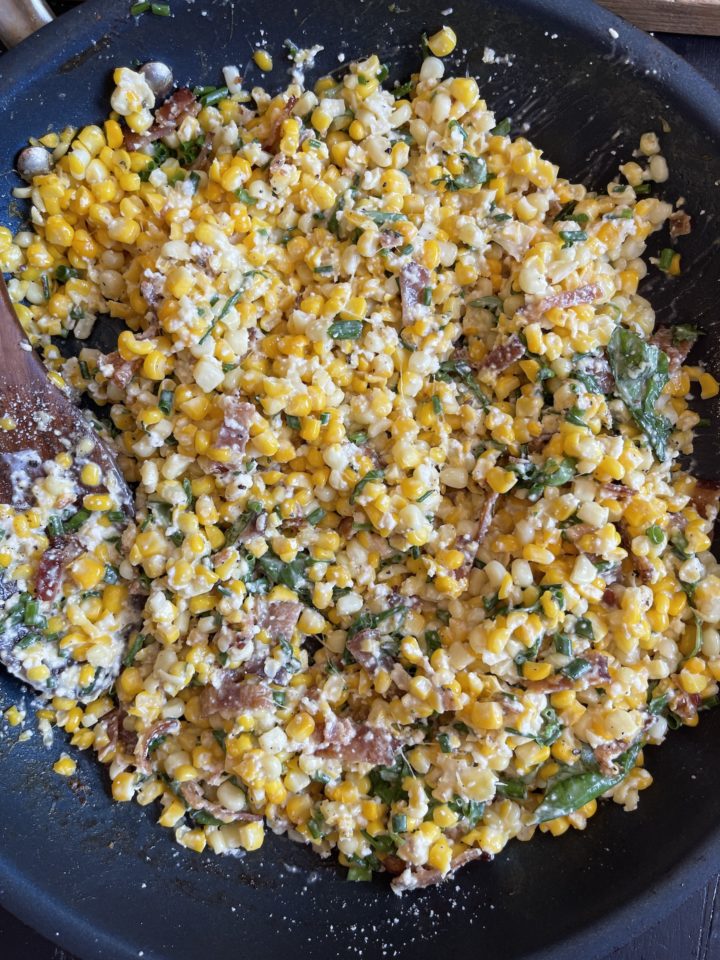 Street Corn Inspired Salad in a nonstick pan
