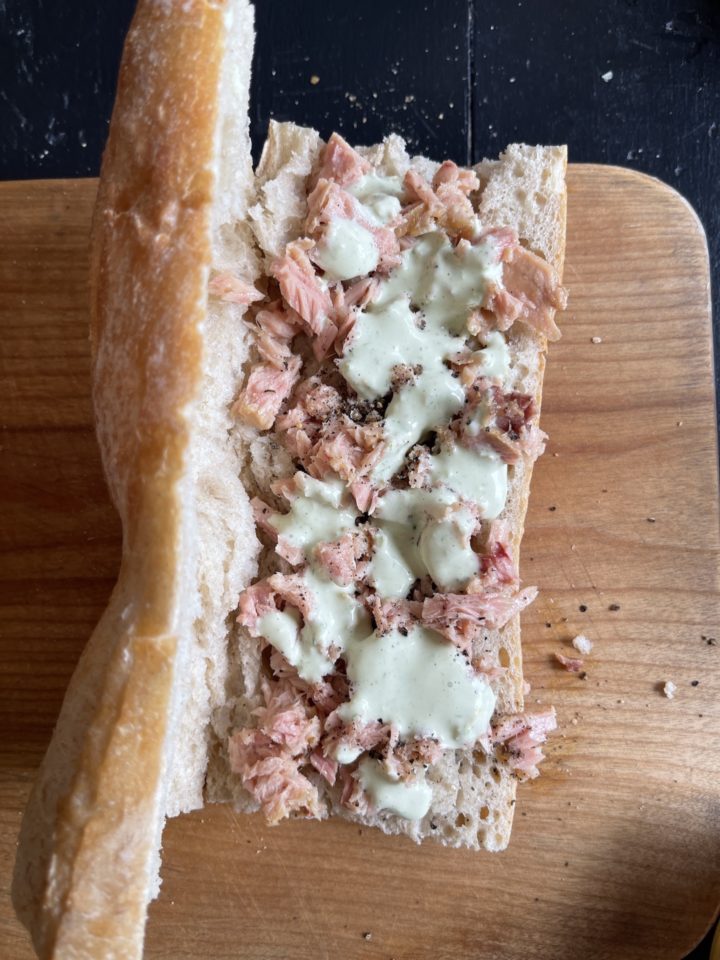 tuna and chive dressing on bread