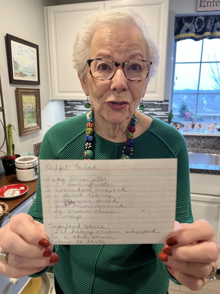 Mary T holding the recipe