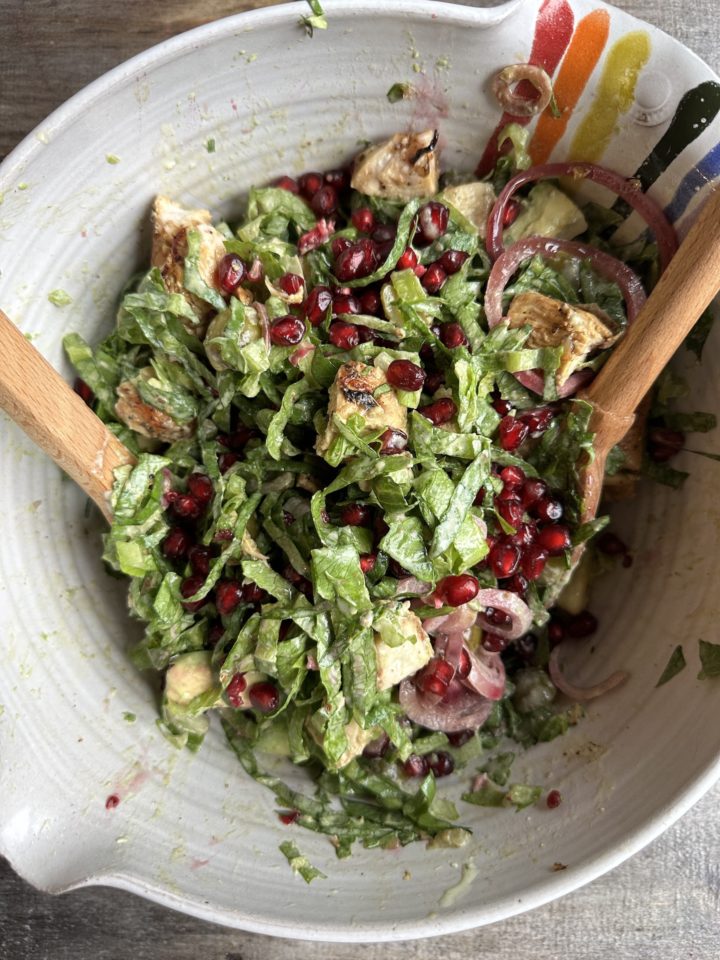 Close Up on Pomegranate Whole30 Chopped Salad