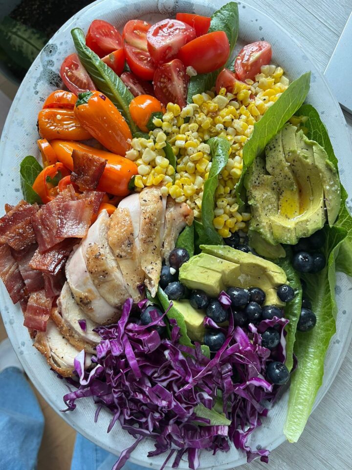 Rainbow Salad with Chicken and Bacon.