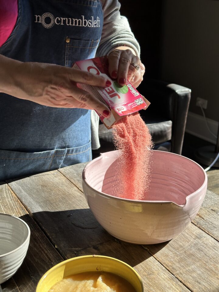 pouring jello into bowl