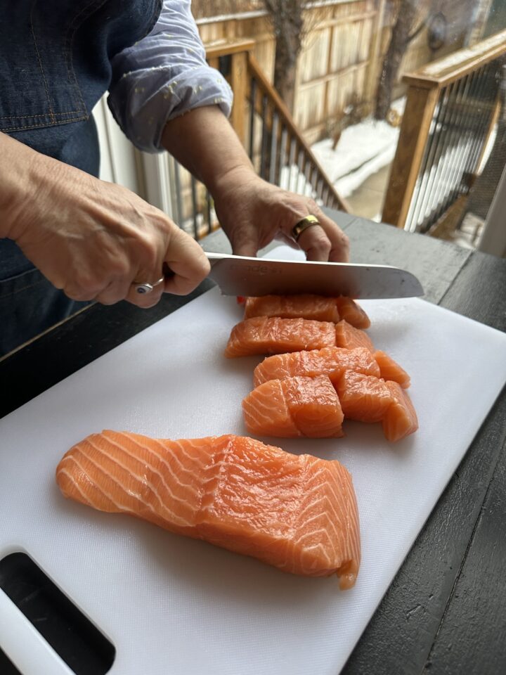 cutting salmon