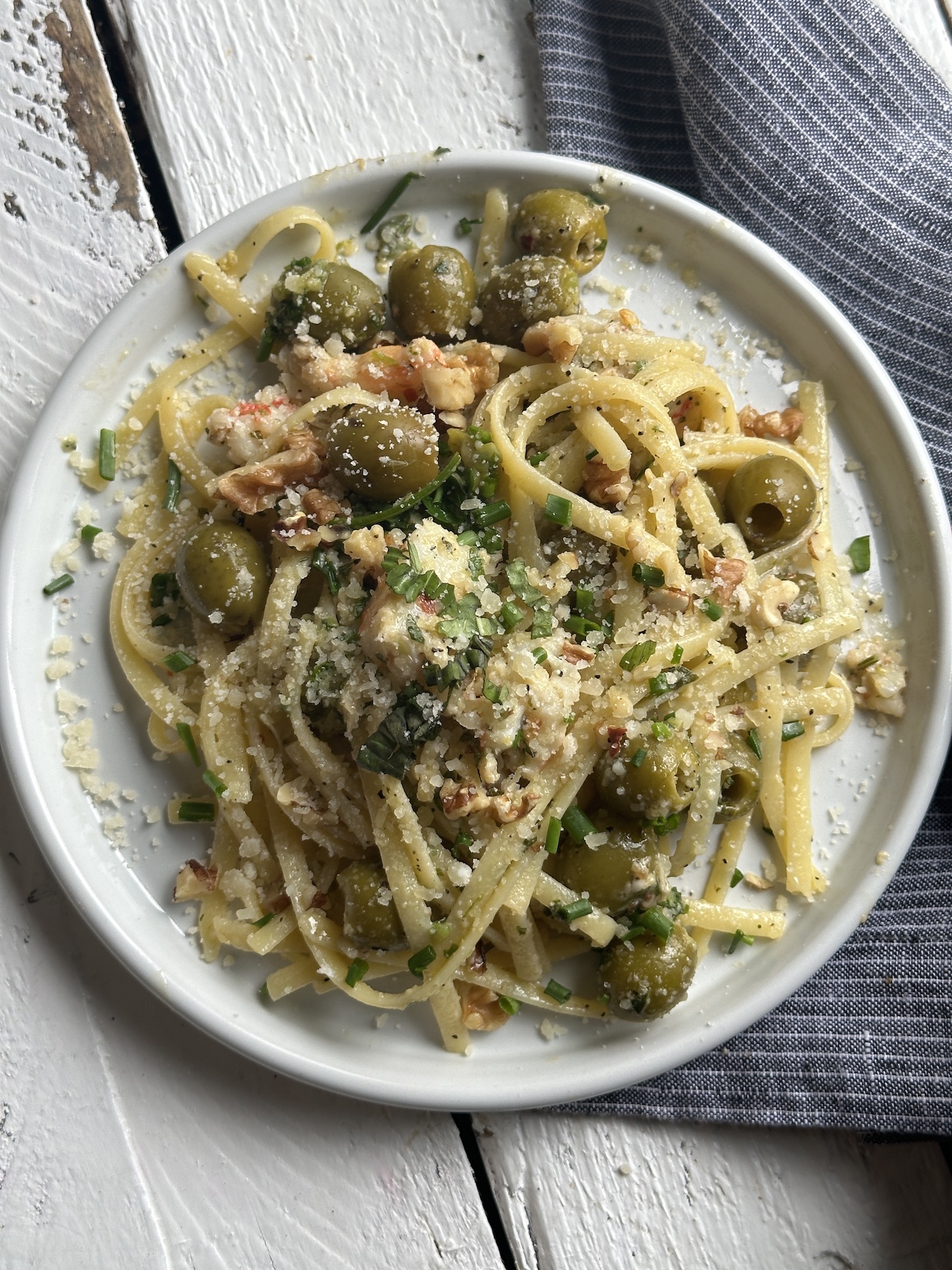 plated chimichurri pasta
