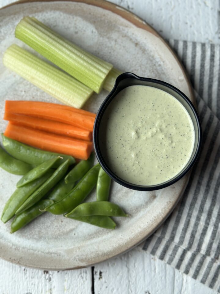 creamy olive dressing as a dip with crudite