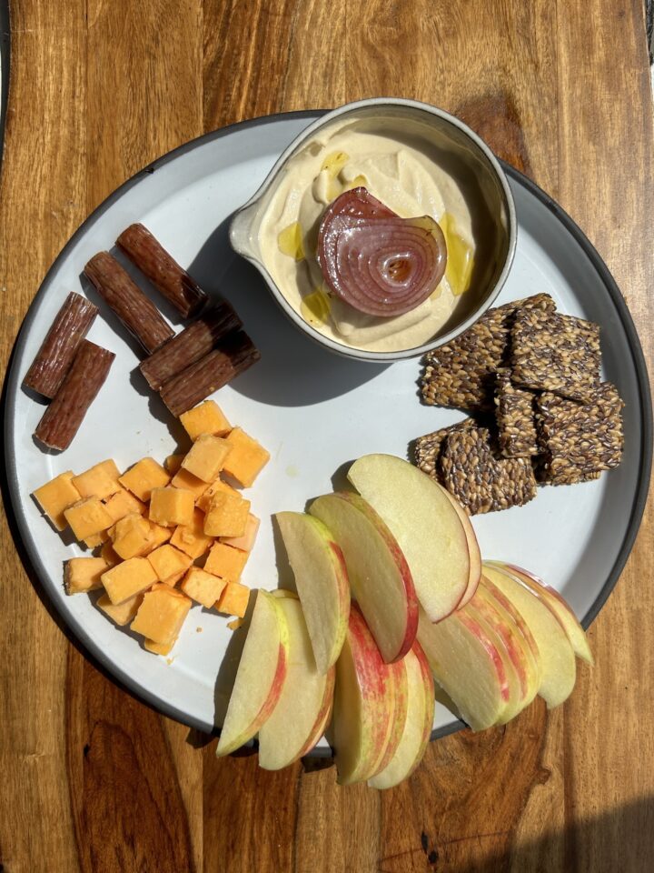 hummus seed crackers cheese chomps apples