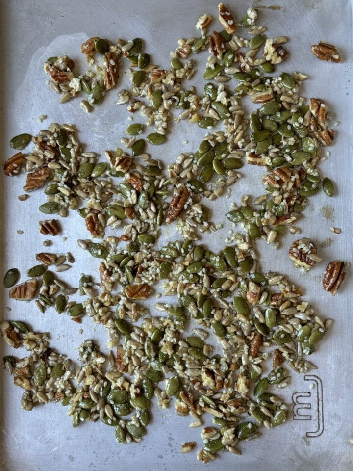 nut crumble on metal sheet tray 