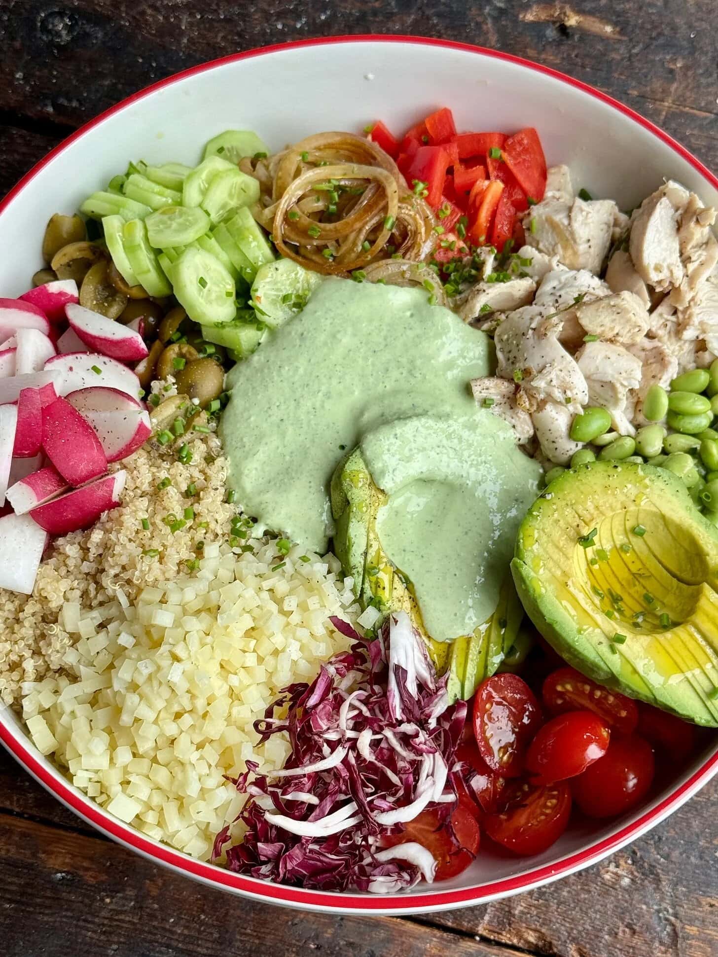 a photo of high protein salad in a bowl