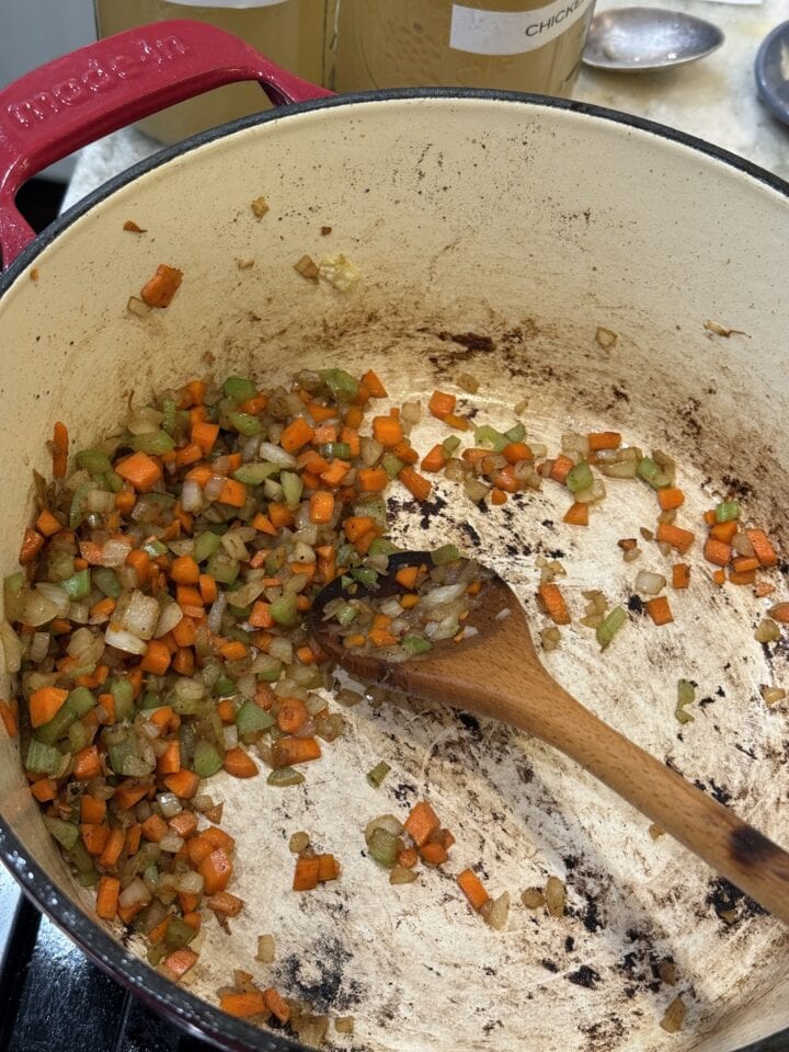 a photo of the browned mirepoix