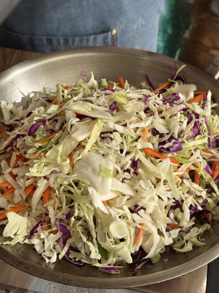 coleslaw in a stainless steel pan