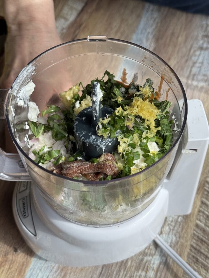 lemon zest added to dip in the food processor