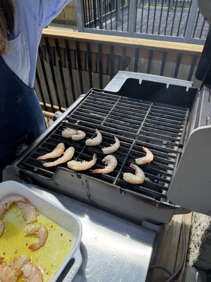 shrimp cooking on the grill