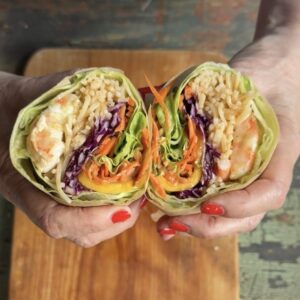 sweet and sour shrimp lettuce wrap