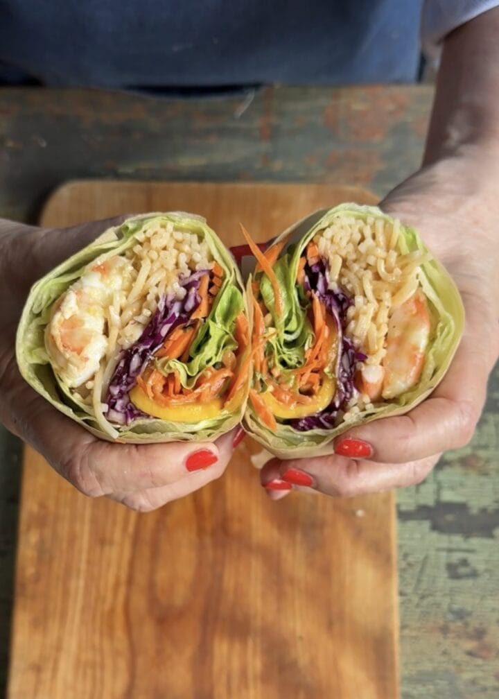 sweet and sour shrimp lettuce wrap