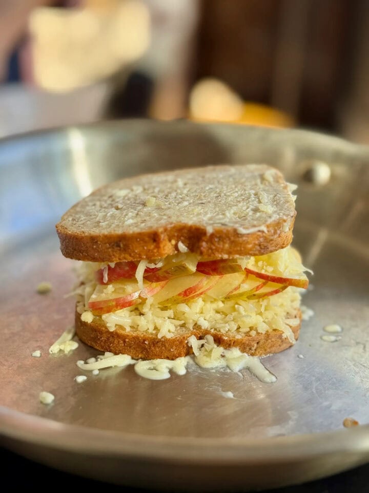 apple grilled cheese in a pan