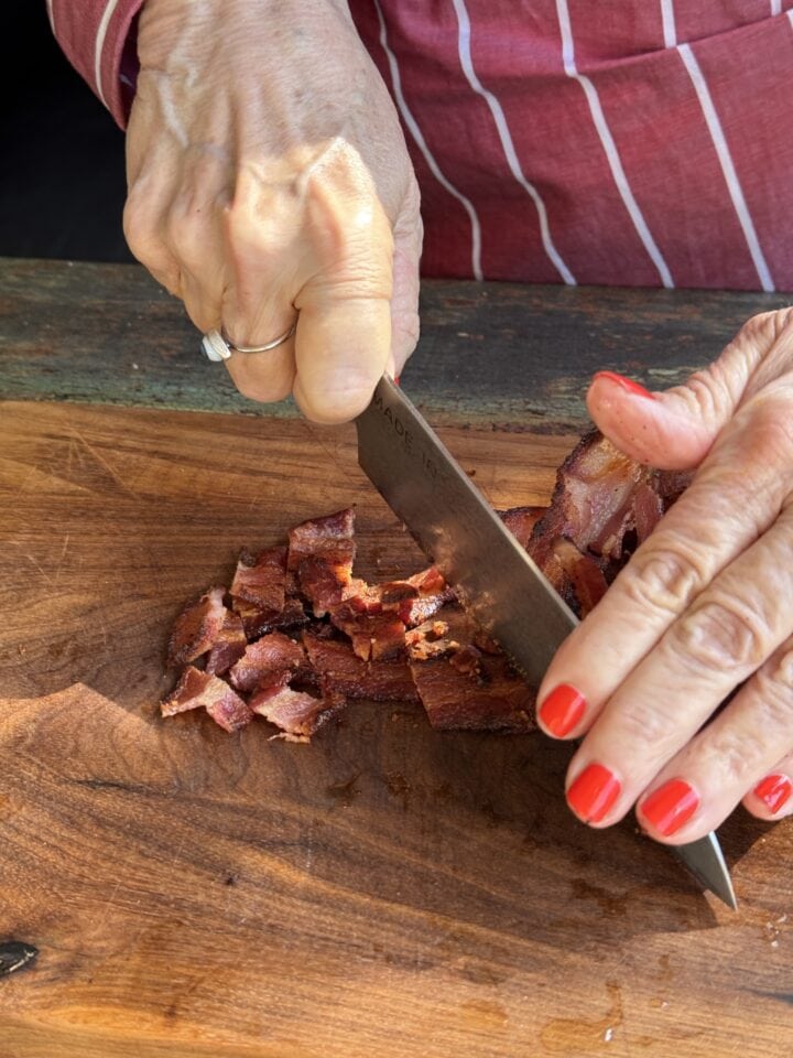 teri chopping crispy bacon